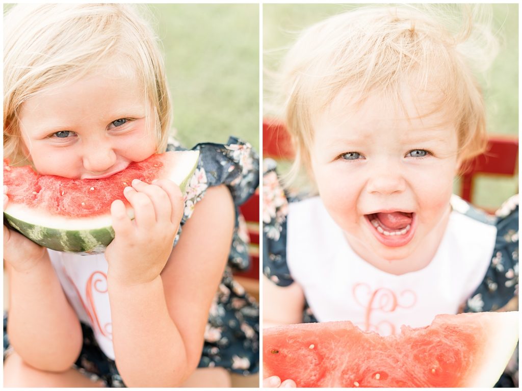little girls eating watermelon