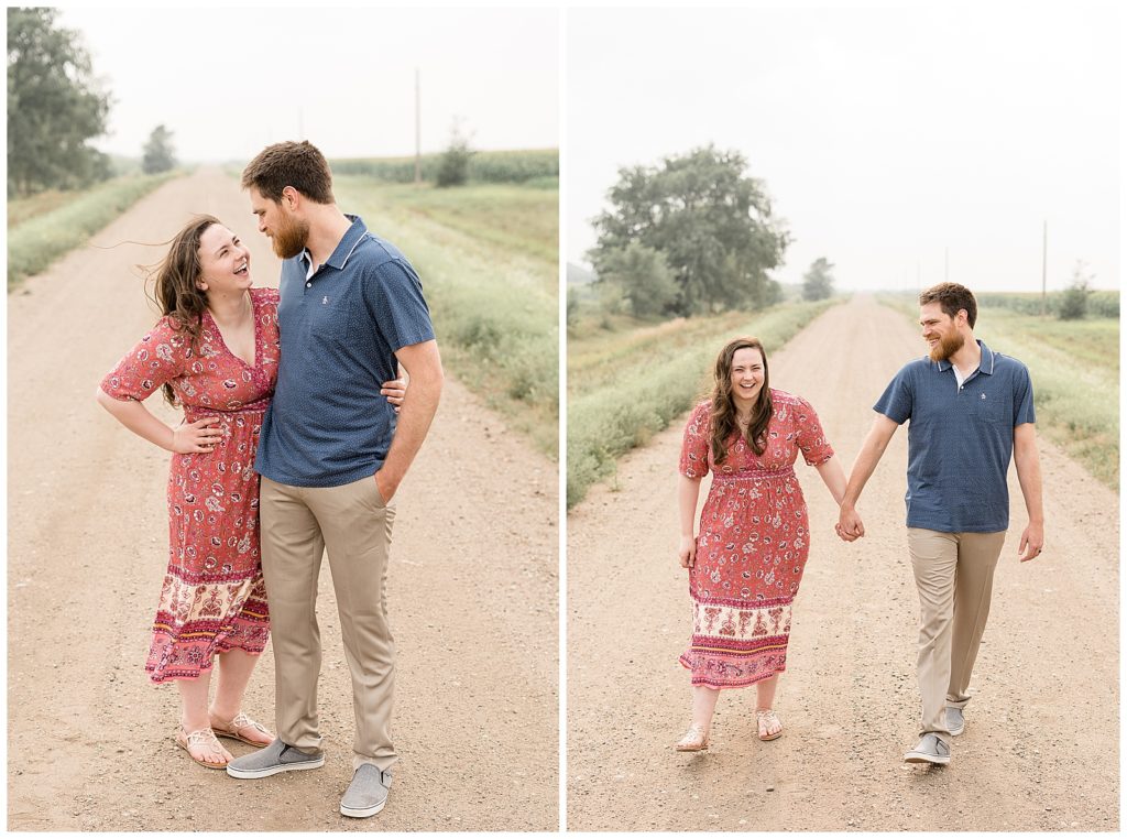 Couple standing in the road laughing